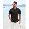 COOFANDY Shirts for Men Short Sleeve Button Down Shirt Casual Summer Beach Shirt(Black)