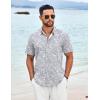 COOFANDY Shirts for Men Short Sleeve Button Down Shirt Casual Summer Beach Shirt(Grey Blue – Palm Leaf)