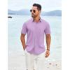 COOFANDY Shirts for Men Short Sleeve Button Down Shirt Casual Summer Beach Shirt(Lavender)