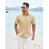 COOFANDY Shirts for Men Short Sleeve Button Down Shirt Casual Summer Beach Shirt(Light Brown)