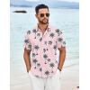COOFANDY Shirts for Men Short Sleeve Button Down Shirt Casual Summer Beach Shirt(Pink – Coconut Tree)