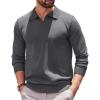 COOFANDY Long Sleeve Polo Shirts for Men Knit Polo Sweater Lightweight Ribbed Pullover Sweater(Dark Gray)