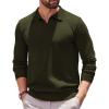 COOFANDY Long Sleeve Polo Shirts for Men Knit Polo Sweater Lightweight Ribbed Pullover Sweater(Dark Green)