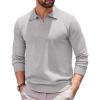 COOFANDY Long Sleeve Polo Shirts for Men Knit Polo Sweater Lightweight Ribbed Pullover Sweater(Light Gray)