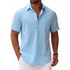 COOFANDY Men’s Button Down Short Sleeve Shirt Casual Cotton Summer Beach Linen Wedding Shirts with Pocket(Clear Blue)