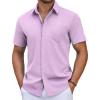 COOFANDY Men’s Button Down Short Sleeve Shirt Casual Cotton Summer Beach Linen Wedding Shirts with Pocket(Lavender)