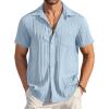COOFANDY Men’s Button Down Short Sleeve Shirt Casual Cotton Summer Beach Linen Wedding Shirts with Pocket(Light Blue)