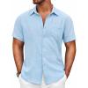 COOFANDY Mens Button Down Short Sleeve Shirt Casual Shirts Summer Beach Textured Shirts with Pocket(Beau Blue)