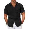COOFANDY Mens Button Down Short Sleeve Shirt Casual Shirts Summer Beach Textured Shirts with Pocket(Black)