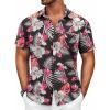 COOFANDY Mens Button Down Short Sleeve Shirt Casual Shirts Summer Beach Textured Shirts with Pocket(Black-white Flowers)