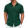 COOFANDY Mens Button Down Short Sleeve Shirt Casual Shirts Summer Beach Textured Shirts with Pocket(Dark Green)