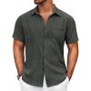 COOFANDY Mens Button Down Short Sleeve Shirt Casual Shirts Summer Beach Textured Shirts with Pocket(Dark Grey)
