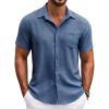 COOFANDY Mens Button Down Short Sleeve Shirt Casual Shirts Summer Beach Textured Shirts with Pocket(Denim Blue)