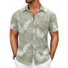 COOFANDY Mens Button Down Short Sleeve Shirt Casual Shirts Summer Beach Textured Shirts with Pocket(Green-white Leaves)