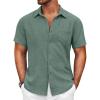 COOFANDY Mens Button Down Short Sleeve Shirt Casual Shirts Summer Beach Textured Shirts with Pocket(Grey Green)