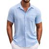 COOFANDY Mens Button Down Short Sleeve Shirt Casual Shirts Summer Beach Textured Shirts with Pocket(Light Blue)
