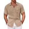 COOFANDY Mens Button Down Short Sleeve Shirt Casual Shirts Summer Beach Textured Shirts with Pocket(Light Khaki)