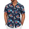 COOFANDY Mens Button Down Short Sleeve Shirt Casual Shirts Summer Beach Textured Shirts with Pocket(Navy-blue Flowers)