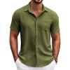 COOFANDY Mens Button Down Short Sleeve Shirt Casual Shirts Summer Beach Textured Shirts with Pocket(Olive Green)