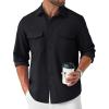 COOFANDY Men’s Casual Button Down Shirt Long Sleeve Untucked Shirt Stretch Denim Dress Shirt with Pockets(Black)