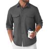 COOFANDY Men’s Casual Button Down Shirt Long Sleeve Untucked Shirt Stretch Denim Dress Shirt with Pockets(Dark Gray)