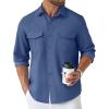 COOFANDY Men’s Casual Button Down Shirt Long Sleeve Untucked Shirt Stretch Denim Dress Shirt with Pockets(Deep Blue)