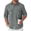 COOFANDY Men’s Casual Button Down Shirt Long Sleeve Untucked Shirt Stretch Denim Dress Shirt with Pockets(Grey)