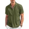 COOFANDY Men’s Casual Button Down Shirt Short Sleeve Textured Summer Cuban Beach Shirts(Army Green)
