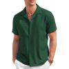 COOFANDY Men’s Casual Button Down Shirt Short Sleeve Textured Summer Cuban Beach Shirts(Bright Green)