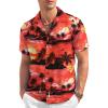 COOFANDY Men’s Casual Button Down Shirt Short Sleeve Textured Summer Cuban Beach Shirts(Island Sunset-red)