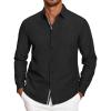 COOFANDY Mens Casual Button Down Shirt Untucked Long Sleeve Stretch Denim Dress Shirt(Black-plaid)