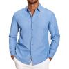COOFANDY Mens Casual Button Down Shirt Untucked Long Sleeve Stretch Denim Dress Shirt(Light Blue)