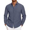 COOFANDY Mens Casual Button Down Shirt Untucked Long Sleeve Stretch Denim Dress Shirt(Navy Blue)