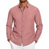 COOFANDY Mens Casual Button Down Shirt Untucked Long Sleeve Stretch Denim Dress Shirt(Pink)