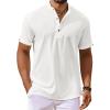 COOFANDY Men’s Casual Henley Shirts Short Sleeve Summer Beach T-Shirts Banded Collar Henleys Button Tee Shirt(All White)