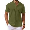 COOFANDY Men’s Casual Henley Shirts Short Sleeve Summer Beach T-Shirts Banded Collar Henleys Button Tee Shirt(Army Green)