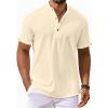 COOFANDY Men’s Casual Henley Shirts Short Sleeve Summer Beach T-Shirts Banded Collar Henleys Button Tee Shirt(Beige)