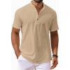 COOFANDY Men’s Casual Henley Shirts Short Sleeve Summer Beach T-Shirts Banded Collar Henleys Button Tee Shirt(Khaki)