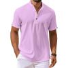 COOFANDY Men’s Casual Henley Shirts Short Sleeve Summer Beach T-Shirts Banded Collar Henleys Button Tee Shirt(Light Purple)