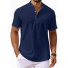 COOFANDY Men’s Casual Henley Shirts Short Sleeve Summer Beach T-Shirts Banded Collar Henleys Button Tee Shirt(Navy Blue)