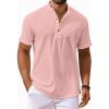 COOFANDY Men’s Casual Henley Shirts Short Sleeve Summer Beach T-Shirts Banded Collar Henleys Button Tee Shirt(Pink)