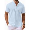 COOFANDY Men’s Casual Henley Shirts Short Sleeve Summer Beach T-Shirts Banded Collar Henleys Button Tee Shirt(Sky Blue)