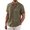 COOFANDY Men’s Casual Linen Shirts Short Sleeve Button Down Shirt Summer Beach Tops(Army Green)