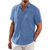 COOFANDY Men’s Casual Linen Shirts Short Sleeve Button Down Shirt Summer Beach Tops(Blue)