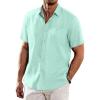 COOFANDY Men’s Casual Linen Shirts Short Sleeve Button Down Shirt Summer Beach Tops(Green)