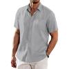 COOFANDY Men’s Casual Linen Shirts Short Sleeve Button Down Shirt Summer Beach Tops(Grey)