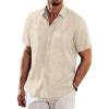 COOFANDY Men’s Casual Linen Shirts Short Sleeve Button Down Shirt Summer Beach Tops(Khaki)