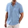COOFANDY Men’s Casual Linen Shirts Short Sleeve Button Down Shirt Summer Beach Tops(Light Blue)