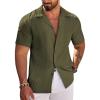 COOFANDY Men’s Casual Shirts Short Sleeve Button Down Shirts Fashion Textured Summer Beach Shirt(Army Green)