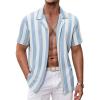 COOFANDY Men’s Casual Shirts Short Sleeve Button Down Shirts Fashion Textured Summer Beach Shirt(Blue Thick Stripe)